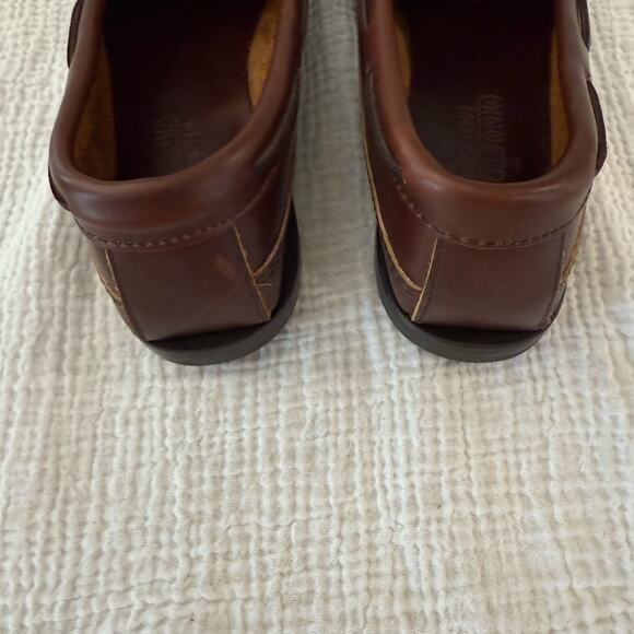 Minnetonka Leather Loafer Men Size 10 Moccasin Boat Shoe Rubber Sole Brown 768 - Picture 8 of 12